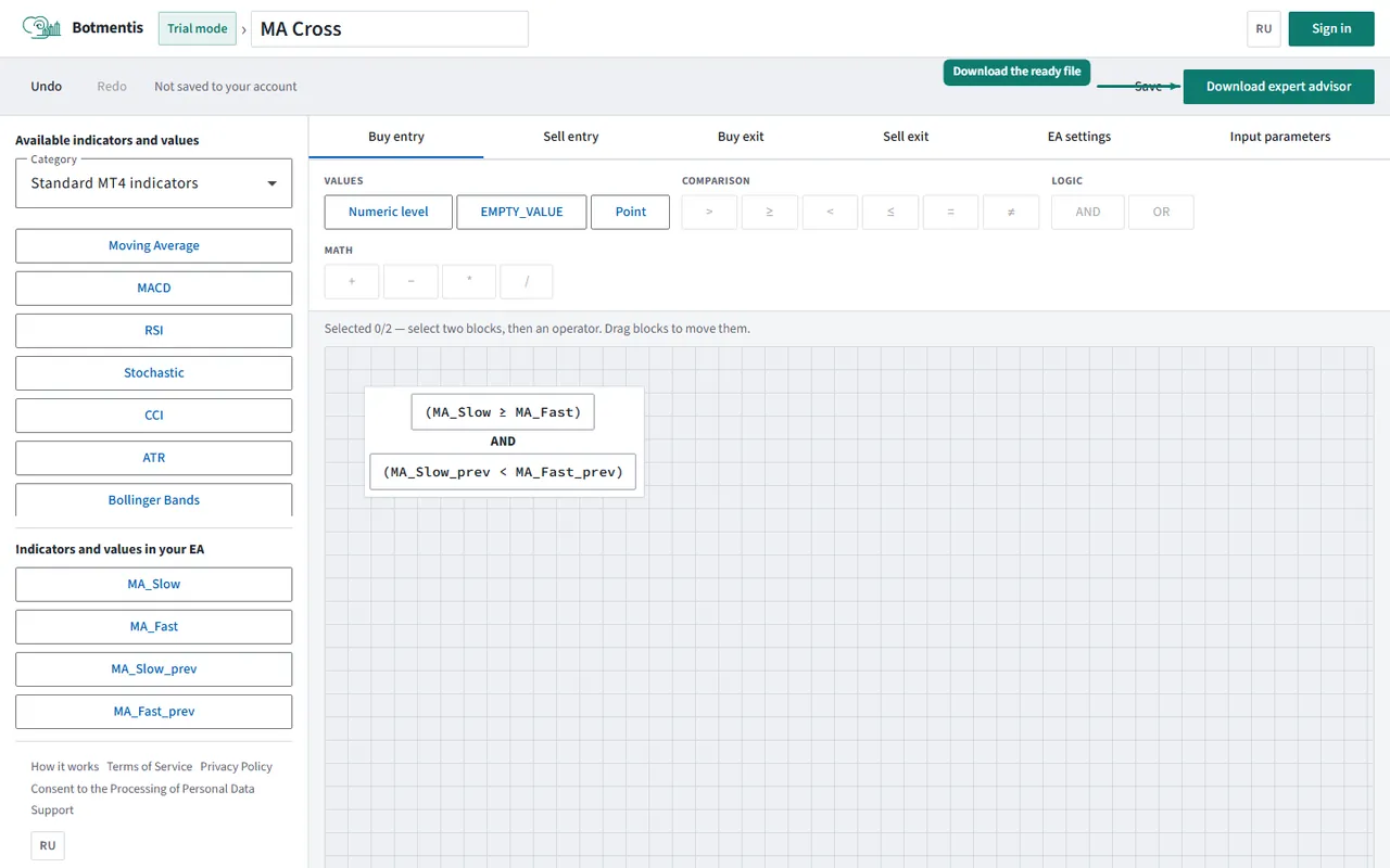 Builder: downloading the finished trading robot file
